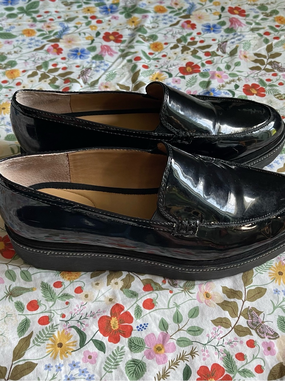 Franco Sarto Black Patent Leather Platform Loafers